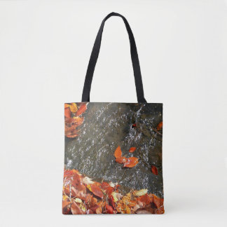 Fall Leaves in Waterfall I Autumn Photography Tote Bag