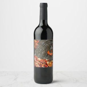 Fall Leaves in Waterfall I Autumn Photography Wine Label