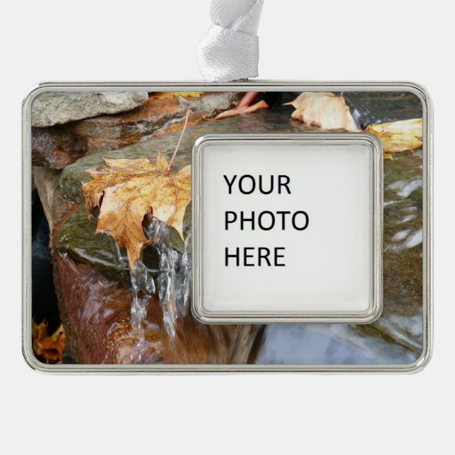 Fall Leaves in Waterfall II Autumn Photography Silver Plated Framed Ornament (Front)