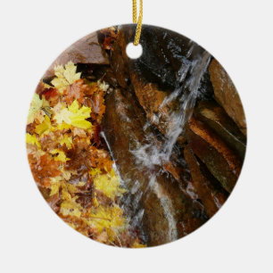 Fall Leaves in Waterfall III Autumn Nature Ceramic Tree Decoration