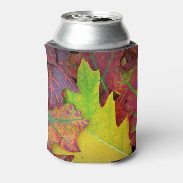 Fall Leaves in yellow, red, orange and Purple Can Cooler (Can Back)