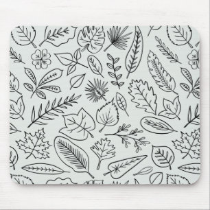 Fall Leaves Line Art Pattern - Cute Minimal Simple Mouse Pad