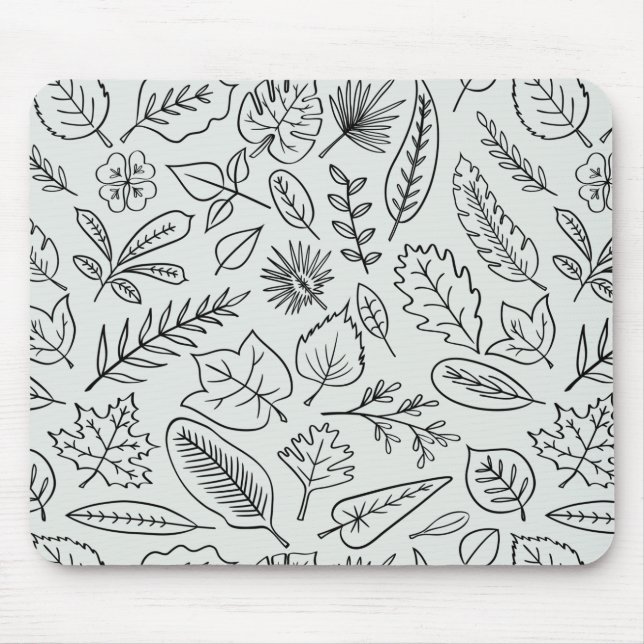 Fall Leaves Line Art Pattern - Cute Minimal Simple Mouse Pad (Front)