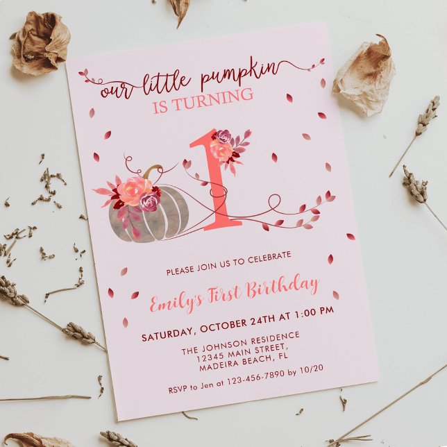 Fall Leaves Little Pumpkin First Birthday Invitation (Creator Uploaded)