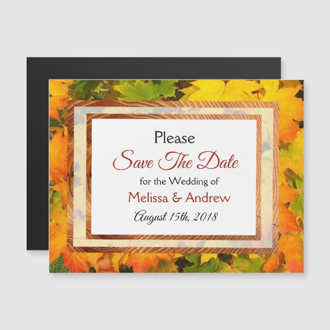 Fall Leaves Magnetic Save the Date Wedding Card (Front/Back)
