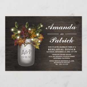 Fall Leaves Mason Jar Rehearsal Dinner Invitations