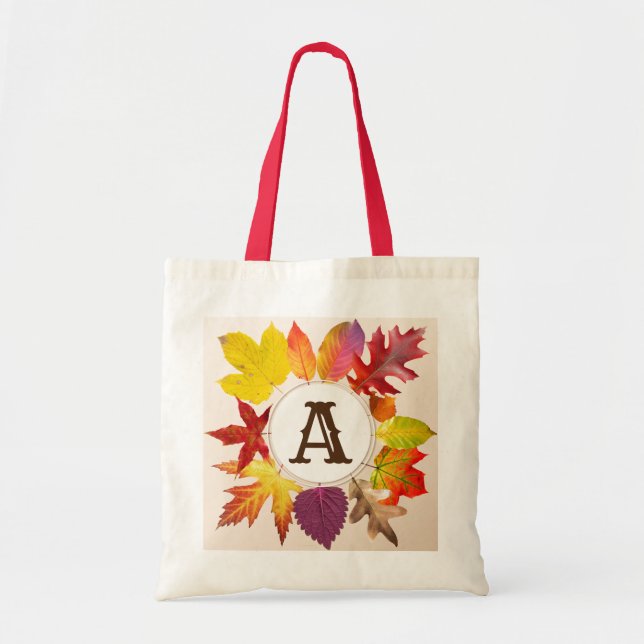 Fall leaves monogram tote bag (Front)