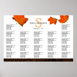 Fall Leaves Monogram Wood Wedding Seating Chart