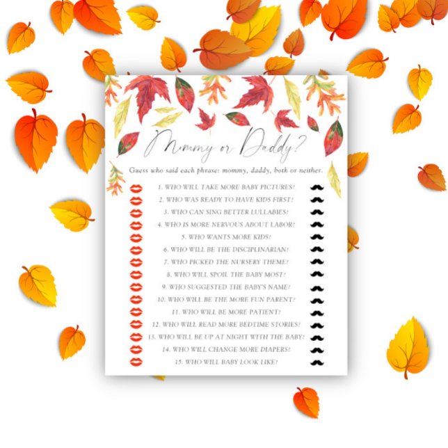 Fall leaves - mummy or daddy baby shower game (Creator Uploaded)