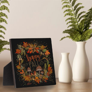 Fall Leaves Mushroom Pretty Happy Fall Plaque
