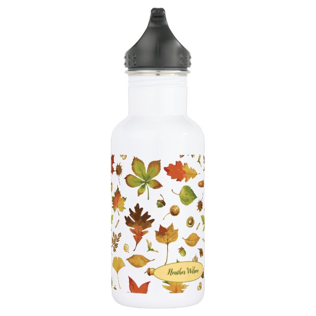 Fall Leaves Nature Water Bottle with Name (Right)