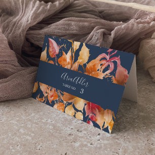 Fall Leaves   Navy Blue Wedding Place Cards