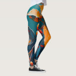 Fall leaves oil painted. Nature autumn foliage Leggings<br><div class="desc">Fall leaves and rowan berry Leggings. Abstract modern autumn nature oil painted art in blue red orange colours.</div>