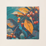 Fall leaves oil painted. Nature autumn foliage  Scarf<br><div class="desc">Fall leaves and rowan berry Scarf. Abstract modern autumn nature oil painted art in blue red orange colours.</div>