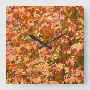 Fall Leaves On A Tree Scenery Square Wall Clock