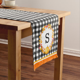 Fall Leaves On Black Gingham Personalised Short Table Runner