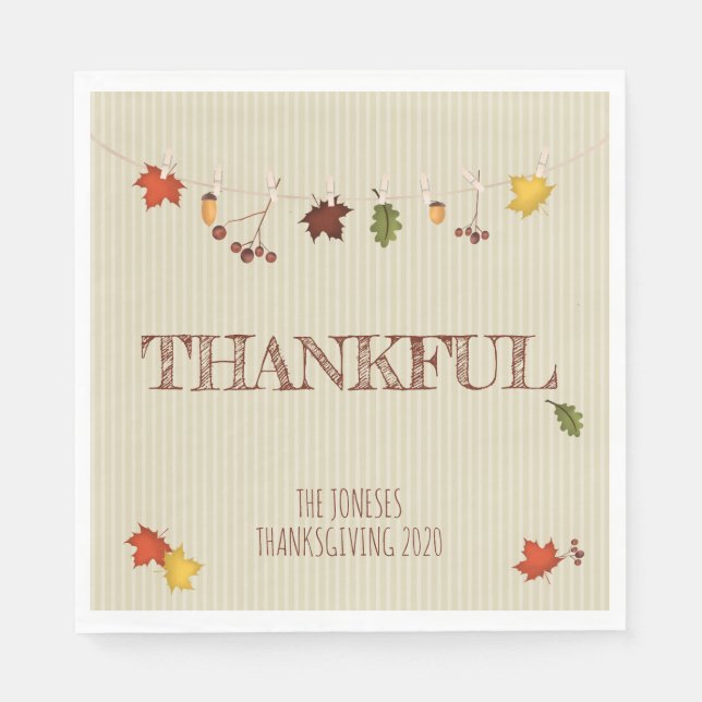 Fall Leaves on Clothesline Napkin (Front)