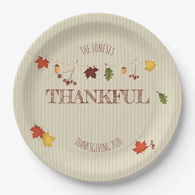Fall Leaves on Clothesline Paper Plate (Front)