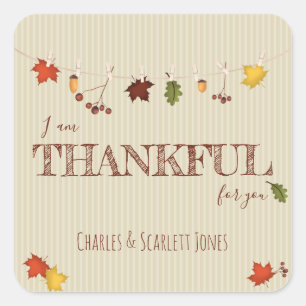 Fall Leaves on Clothesline Square Sticker