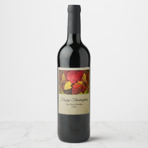 Fall Leaves on Gold with Black Text Wine Label