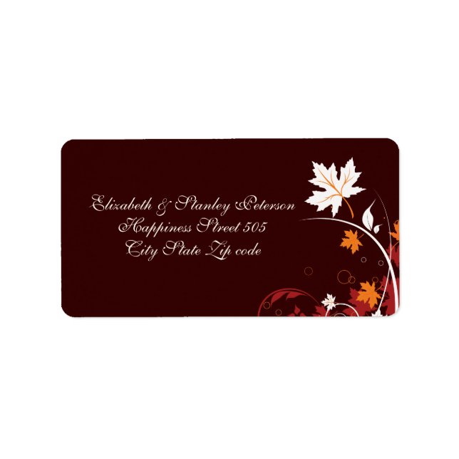 Fall leaves orange red white brown wedding label (Front)