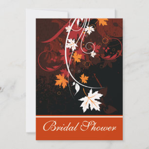 Fall leaves orange red white wedding bridal shower invitation