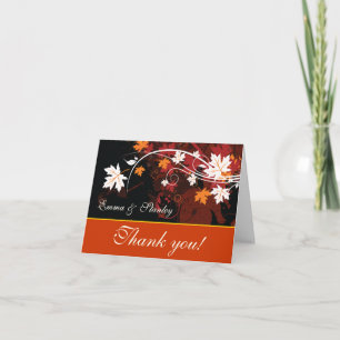 Fall leaves orange red white wedding Thank You Card