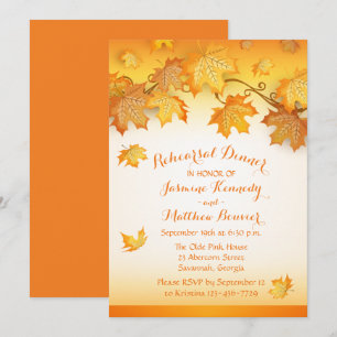 Fall Leaves Orange Wedding Rehearsal Dinner Rustic Invitation