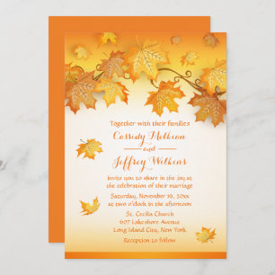 Fall Leaves Orange Wedding Rustic Country Autumn Invitation