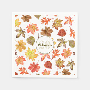 Fall leaves pattern family name napkin