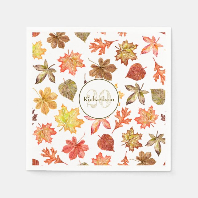 Fall leaves pattern family name napkin (Front)