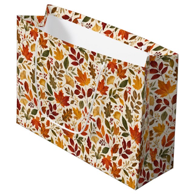 Fall Leaves Pattern Large Gift Bag (Front Angled)