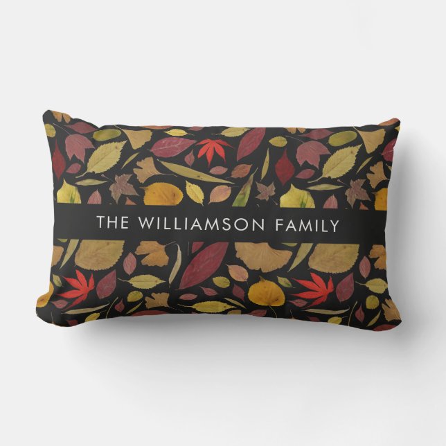 Fall Leaves Pattern Moody Dark Personalised Lumbar Cushion (Front)