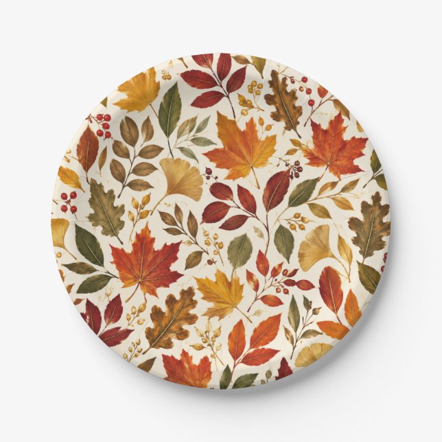 Fall Leaves Pattern Paper Plate (Front)