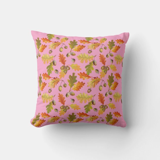 Fall Leaves Pattern Pink Cushion (Front)