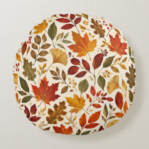 Fall Leaves Pattern Round Cushion