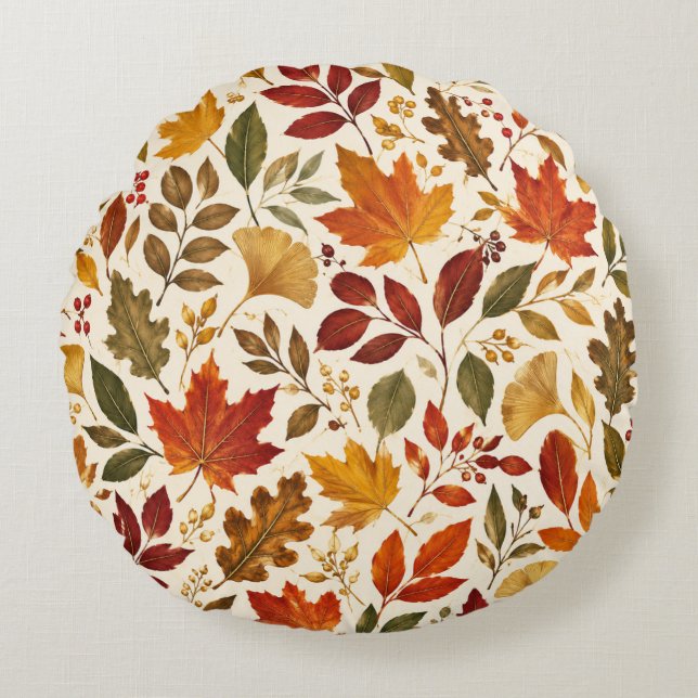 Fall Leaves Pattern Round Cushion (Front)