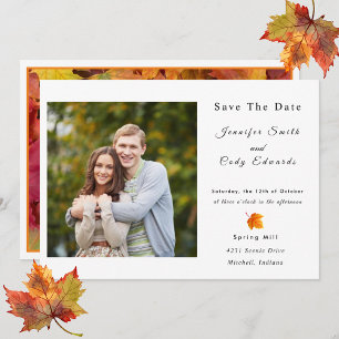 Fall Leaves Photo Wedding Save The Date Invitation