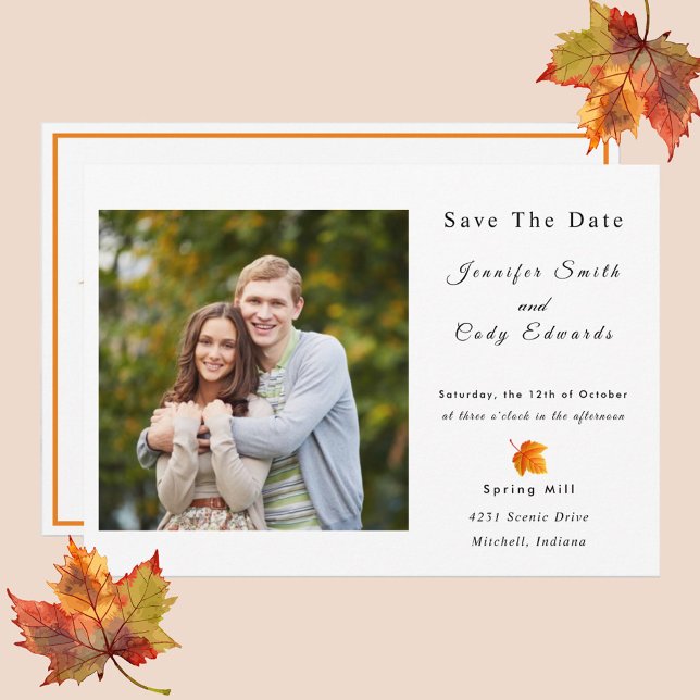 Fall Leaves Photo Wedding Save The Date Invitation (Creator Uploaded)