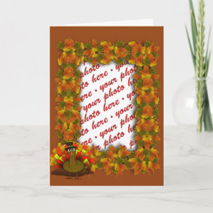 Fall Leaves & Pilgrim Turkey Photo Frame Holiday Card