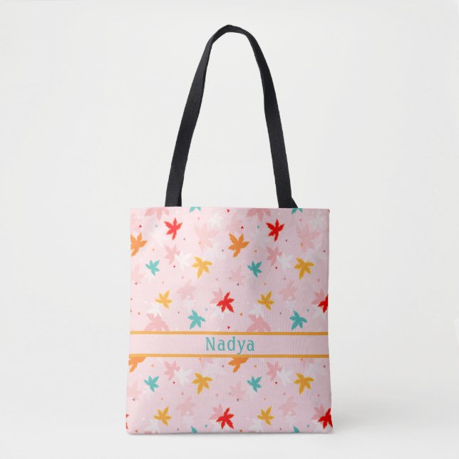 Fall Leaves Pink Pattern Tote Bag (Front)