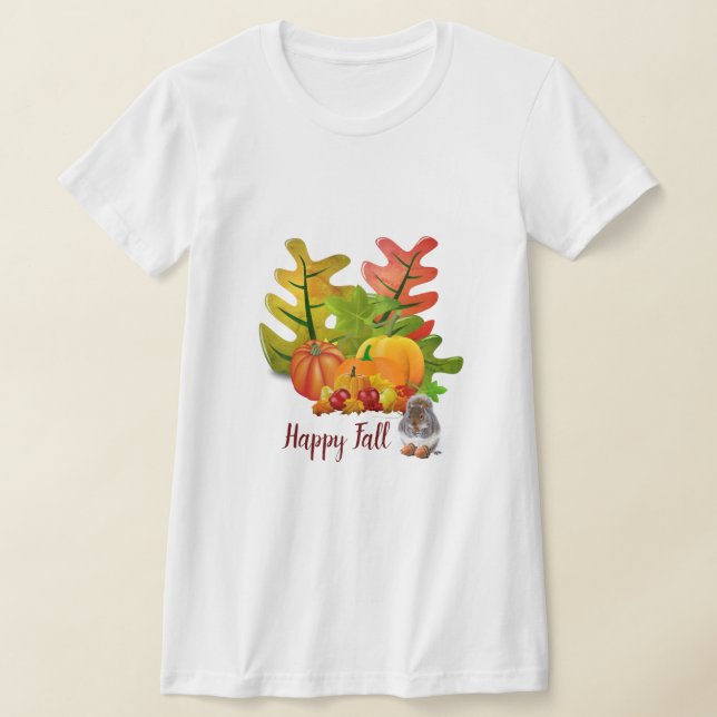 Fall Leaves Pumpkin and Squirrel Seasonal  T-Shirt (Laydown)