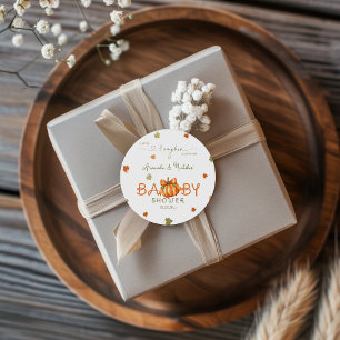 Fall Leaves Pumpkin Baby Shower Thank You Classic Round Sticker