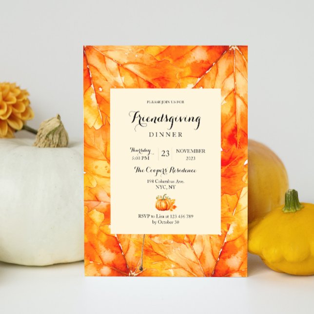 Fall Leaves Pumpkin Friendsgiving Dinner Invitation (Creator Uploaded)