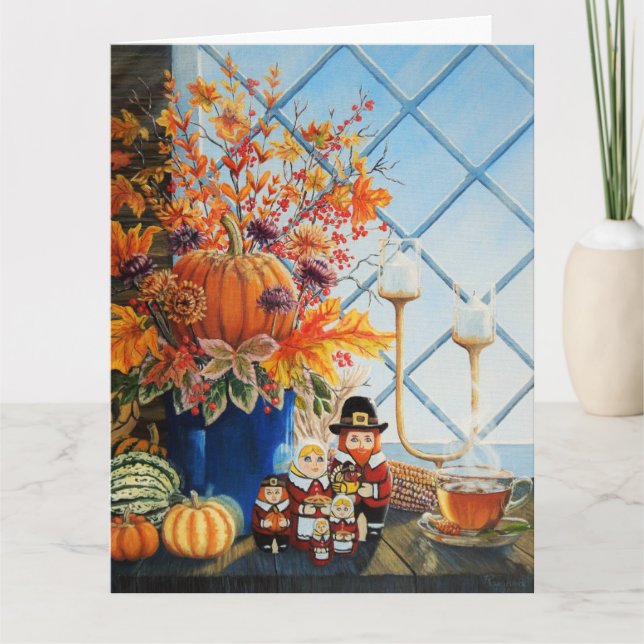 Fall leaves, pumpkins, Thanksgiving Nesting dolls Card (Front)