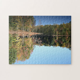Fall Leaves Reflecting in Blue Water Color Photo Jigsaw Puzzle