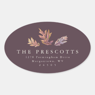 Fall leaves return address oval sticker