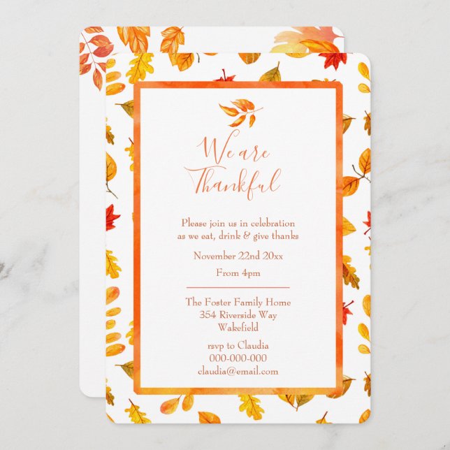 Fall Leaves Rustic Autumn Thanksgiving Dinner Invitation (Front/Back)