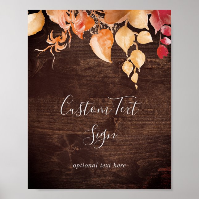 Fall Leaves | Rustic Brown Wood Custom Text Sign (Front)