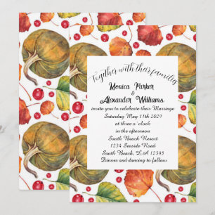 Fall Leaves Rustic Elegant Pumpkin Wedding Invitation